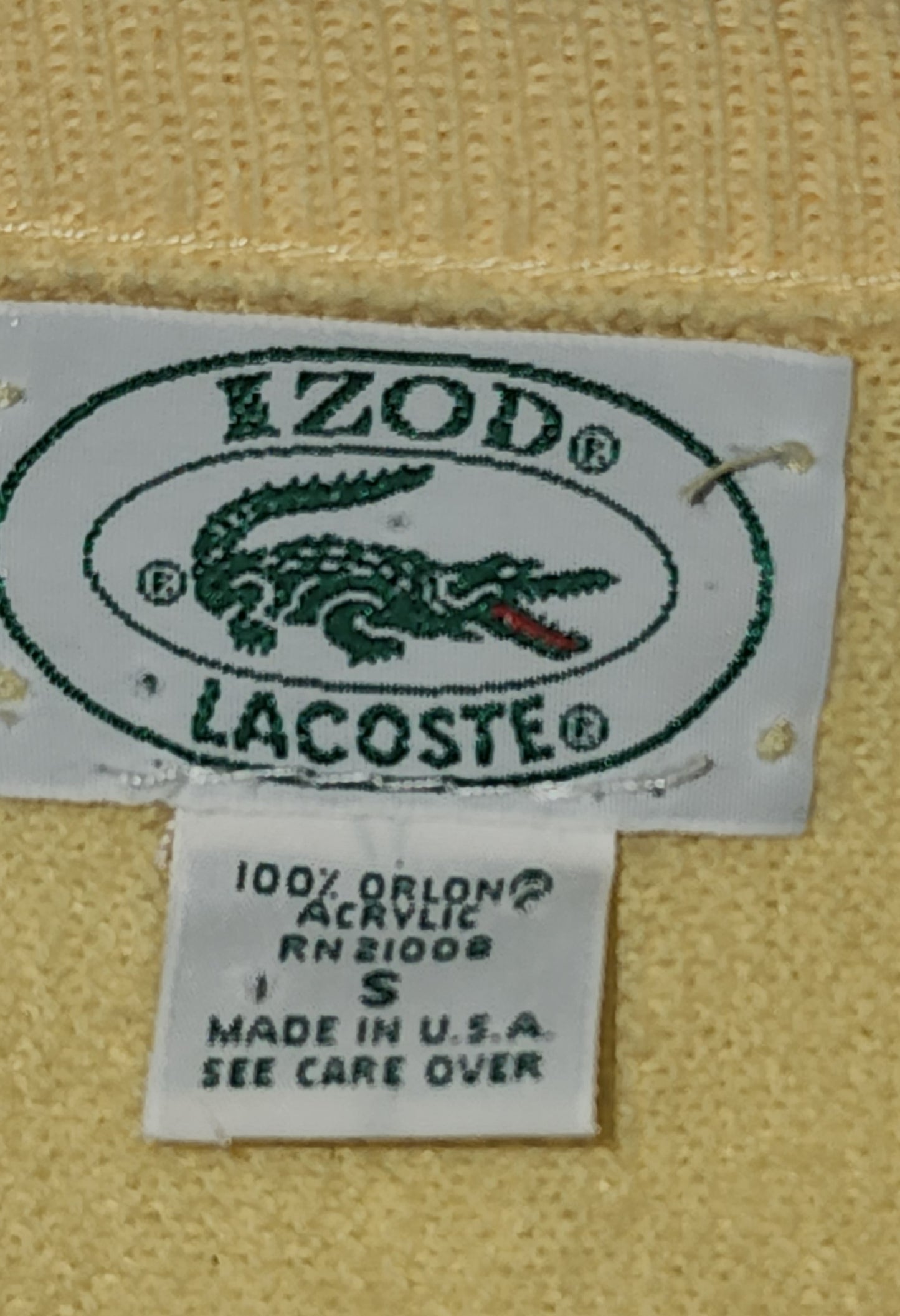 Vintage Yellow Izod Lacoste V-Neck Orlon Acrylic Sweater - Mens Small