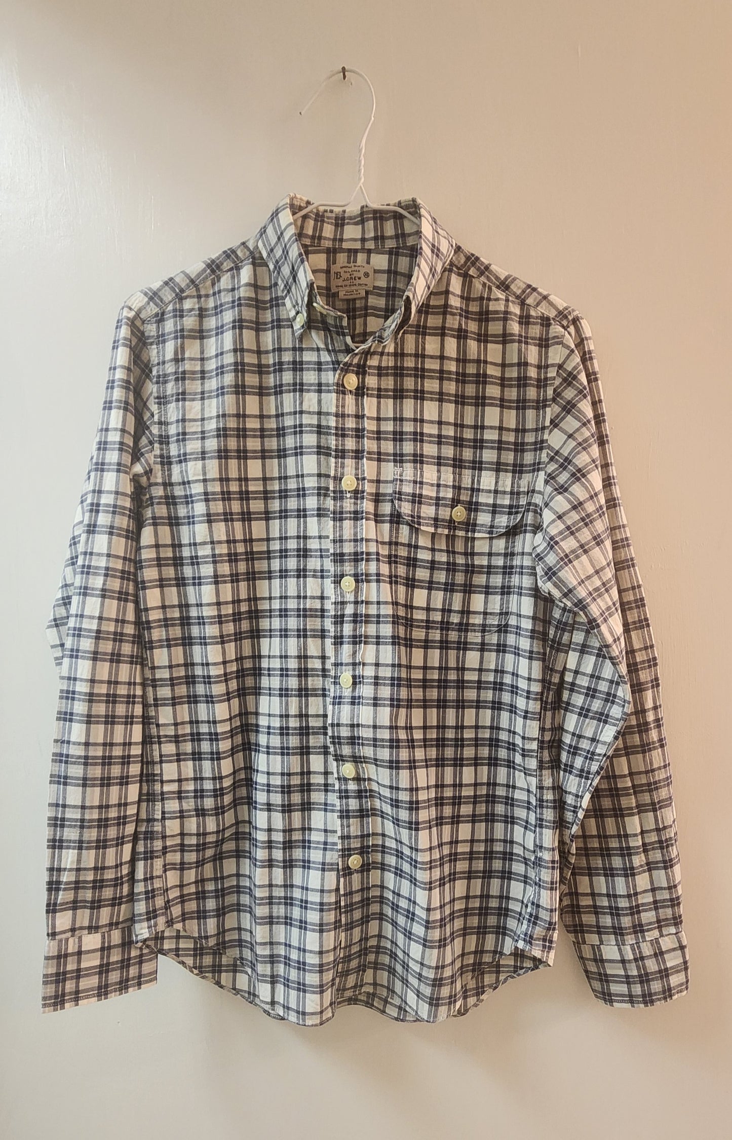 J Crew 100% Cotton Checks Men's Black and White Full Sleeve Shirt - XS