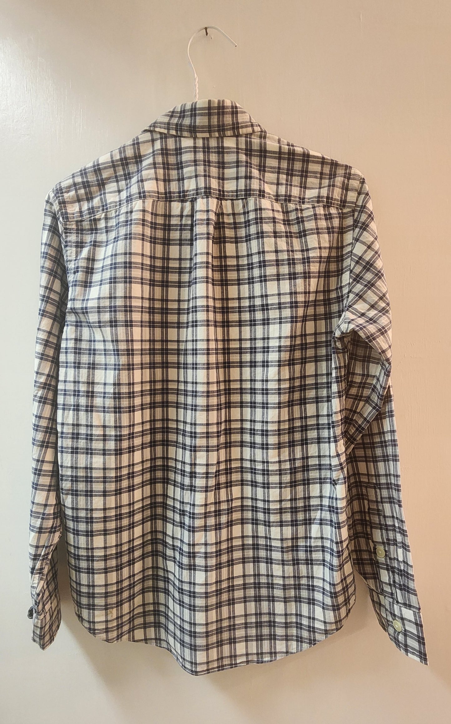 J Crew 100% Cotton Checks Men's Black and White Full Sleeve Shirt - XS