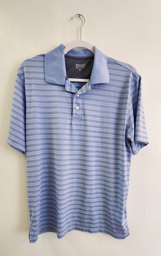 Brooks Brothers Blue Striped Collared Neck T-Shirt, L