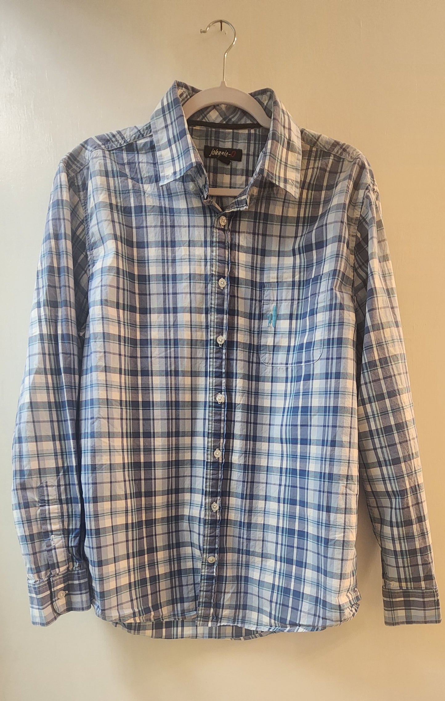 Johnnie-O White & Blue Checked Full Sleeve Shirt - L