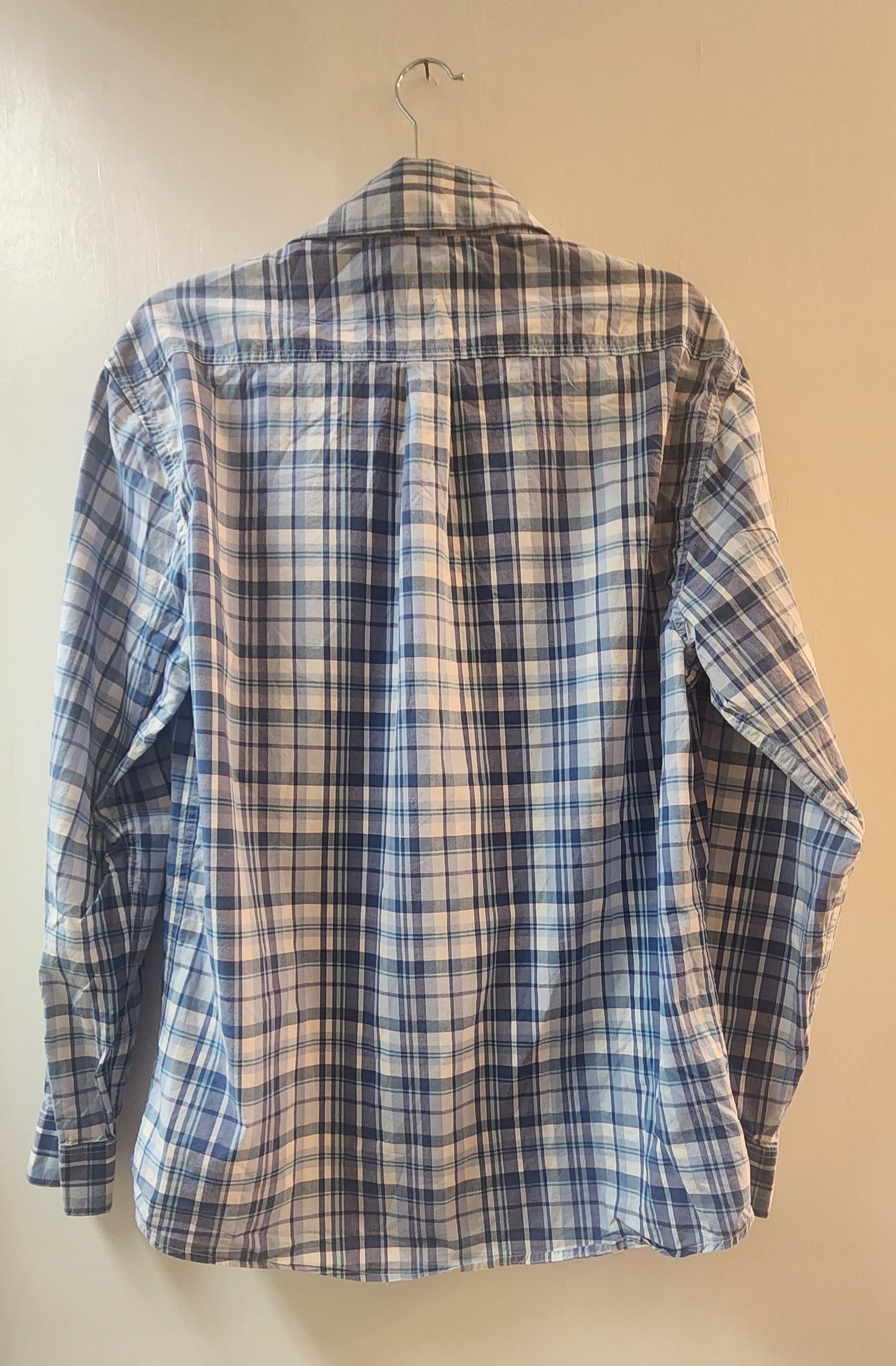 Johnnie-O White & Blue Checked Full Sleeve Shirt - L