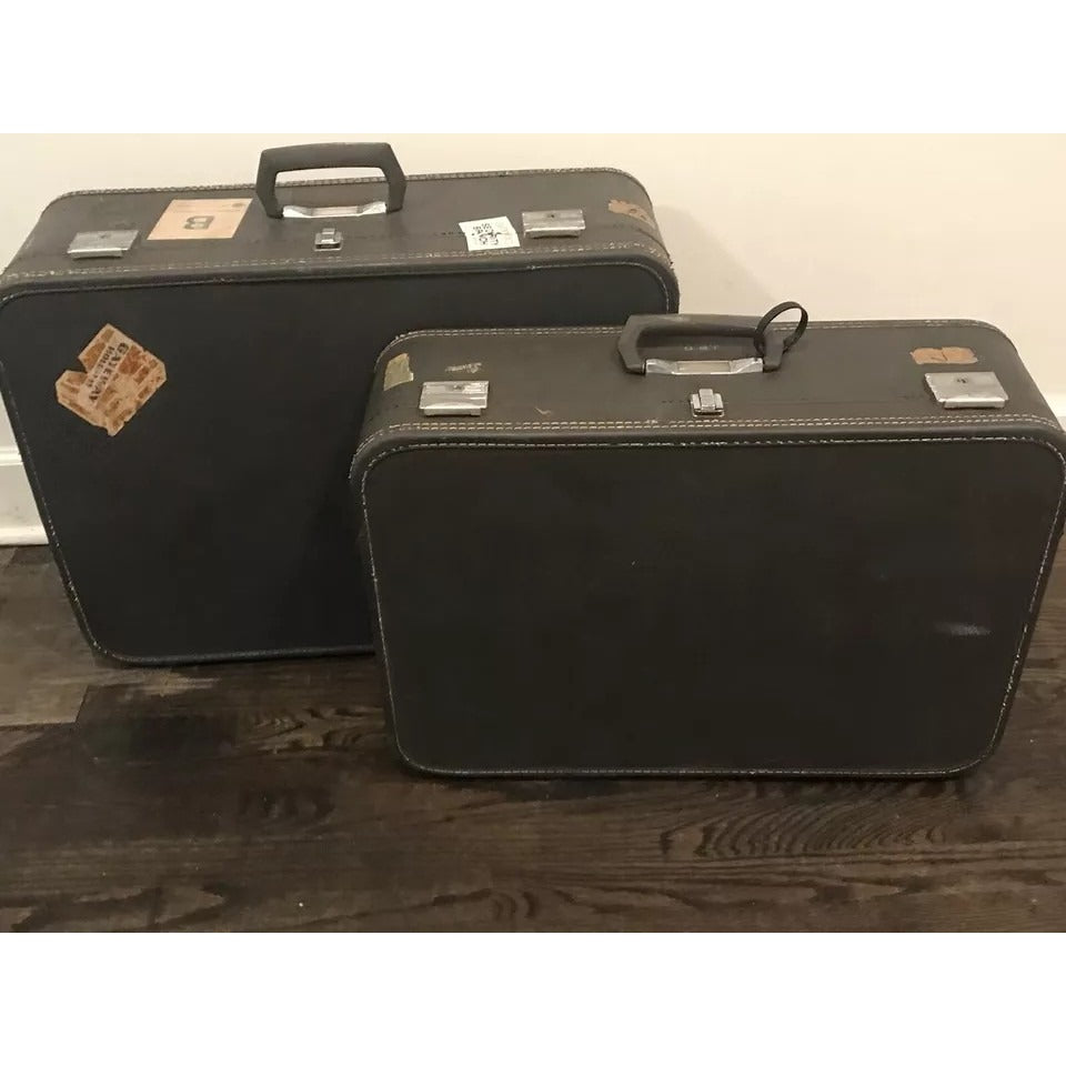 Lot of (2) Vtg Skyway Luggage Carry-On Suitcase Set - Retro Gray (NO Keys)