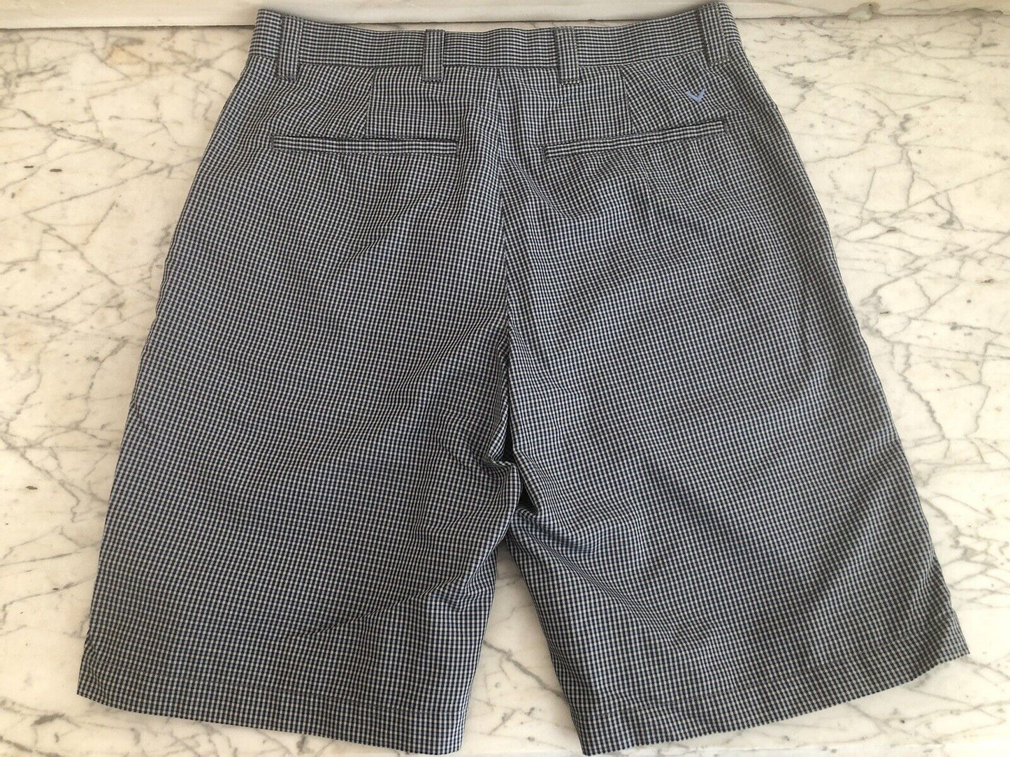 EUC Callaway Blue Houndstooth Flat Front Plaid Golf Shorts - mens sz 32