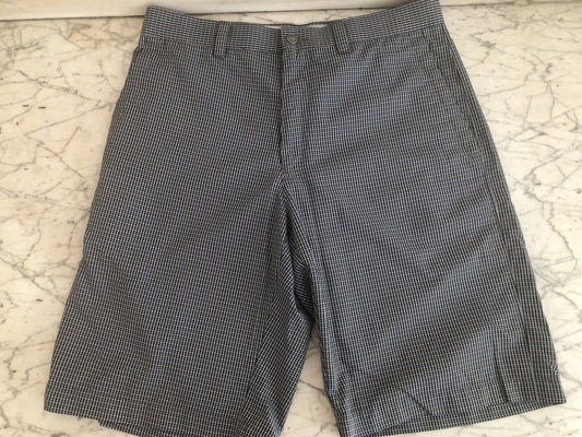 EUC Callaway Blue Houndstooth Flat Front Plaid Golf Shorts - mens sz 32