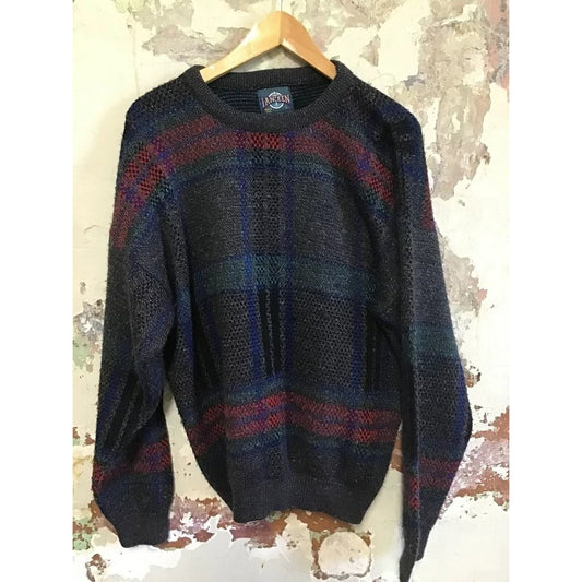 EUC Vintage Jantzen Crew Neck Acrylic Mens Sweater - size Large - Dark Plaid