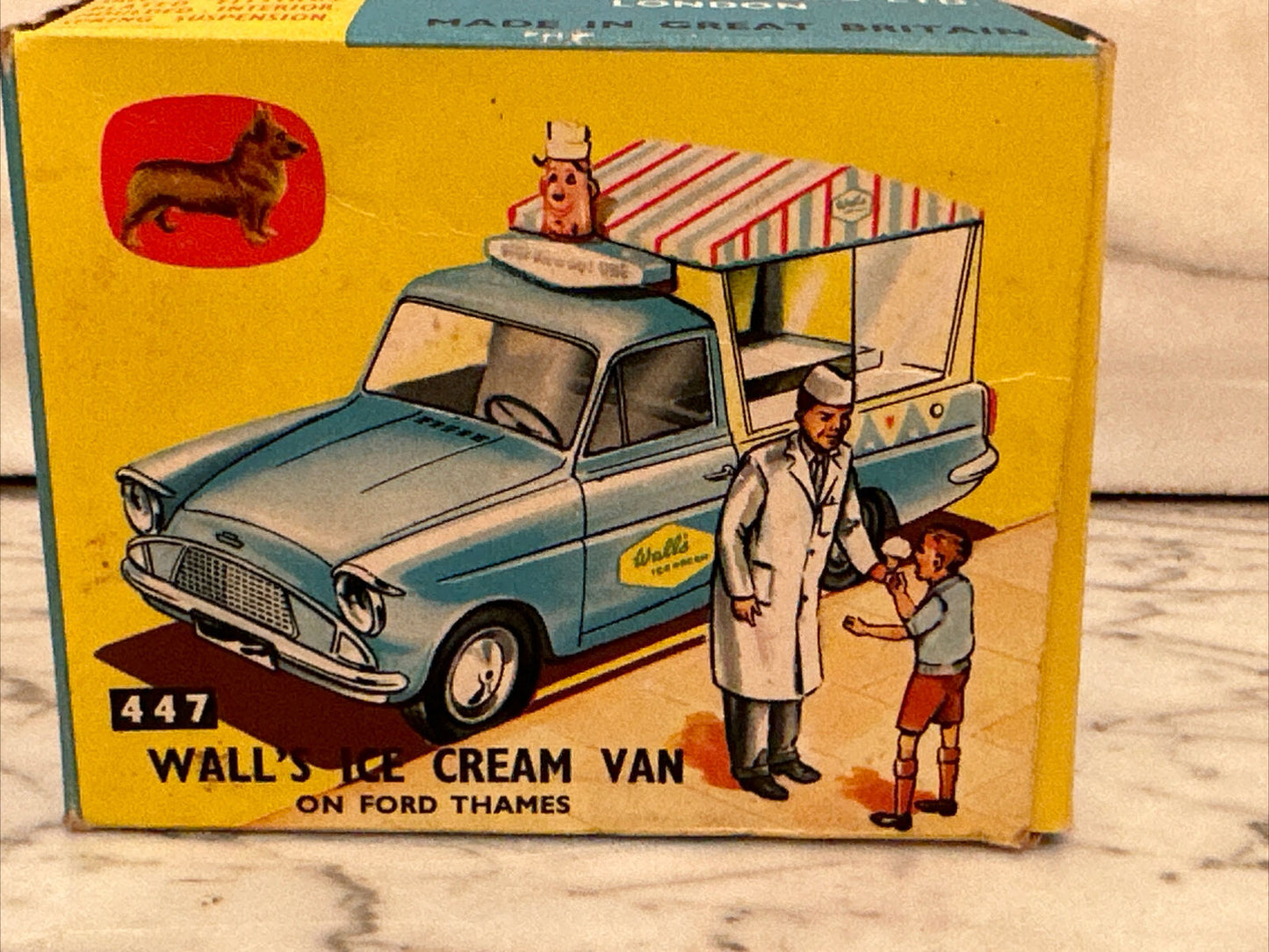 VTG ORIGINAL CORGI TOYS 447 WALL’S ICE CREAM VAN ON FORD THAMES w/ BOX NEAR MINT