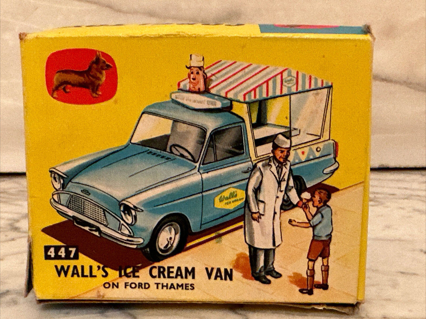 VTG ORIGINAL CORGI TOYS 447 WALL’S ICE CREAM VAN ON FORD THAMES w/ BOX NEAR MINT