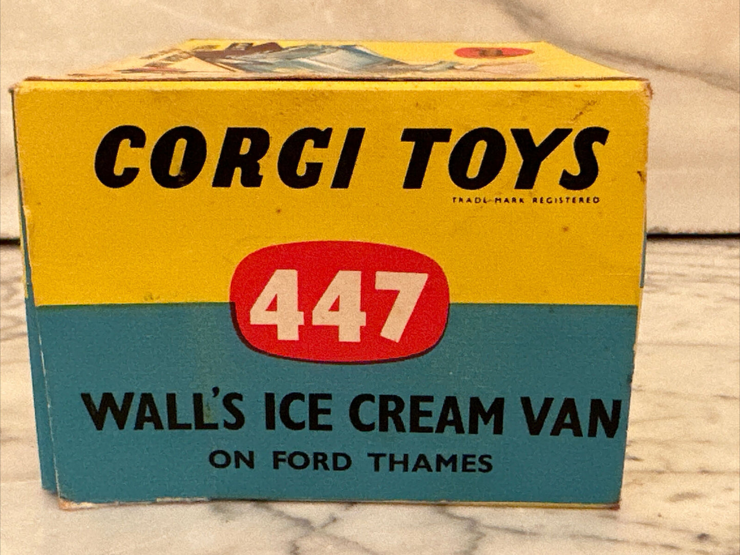 VTG ORIGINAL CORGI TOYS 447 WALL’S ICE CREAM VAN ON FORD THAMES w/ BOX NEAR MINT