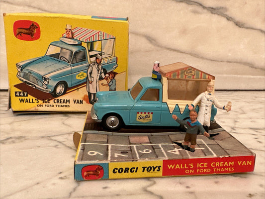 VTG ORIGINAL CORGI TOYS 447 WALL’S ICE CREAM VAN ON FORD THAMES w/ BOX NEAR MINT