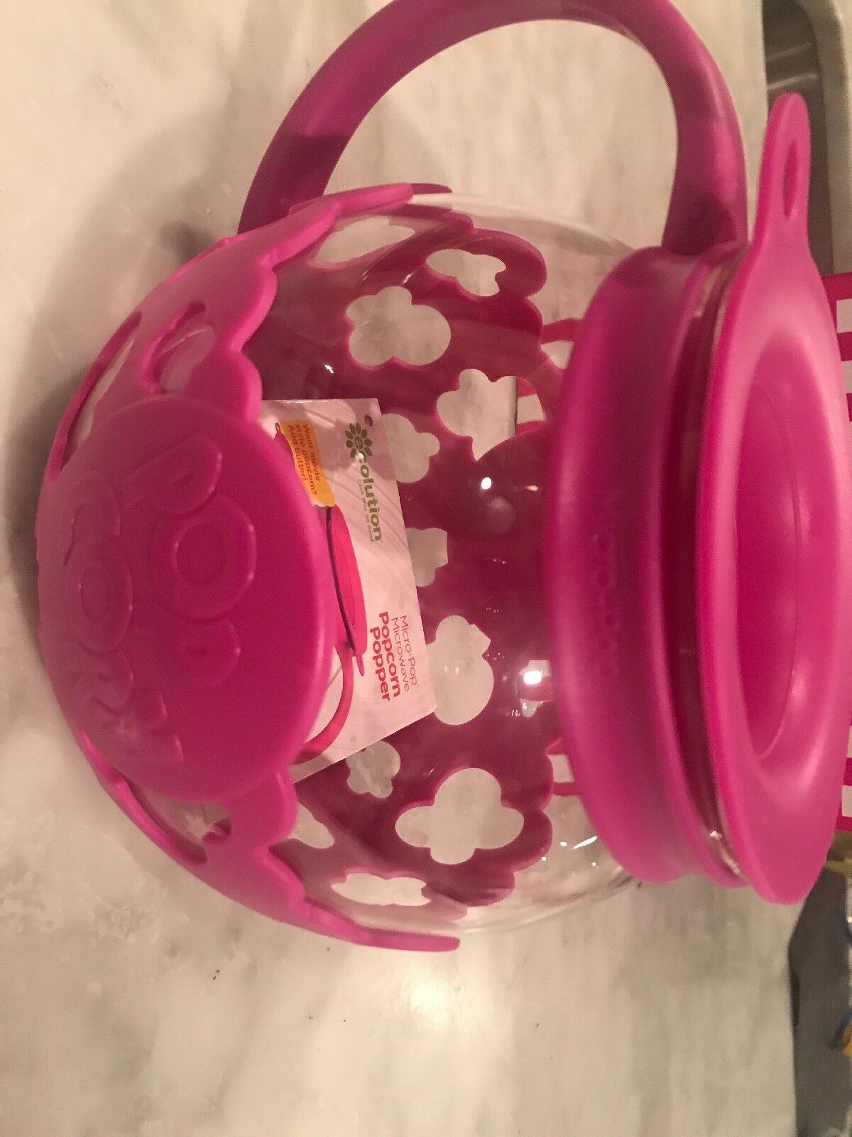 NIB Epoca Micro-Pop Popcorn Popper 1.5 Quart Temperature Safe Glass (Fuchsia)