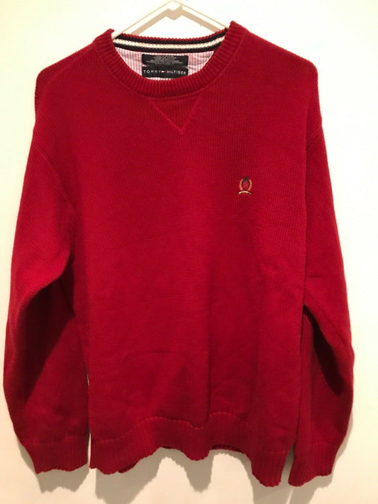 EUC VTG 1990s Tommy Hilfiger Mens Cable Knit Crew Neck Sweater (RED) - Size L