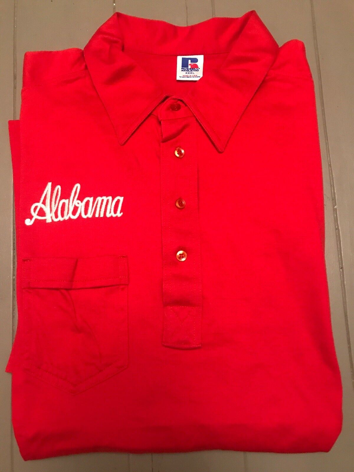 NOS Vtg Russell Athletic Alabama Crimson Tide 4-Button Polo Shirt w/ Pocket XXXL