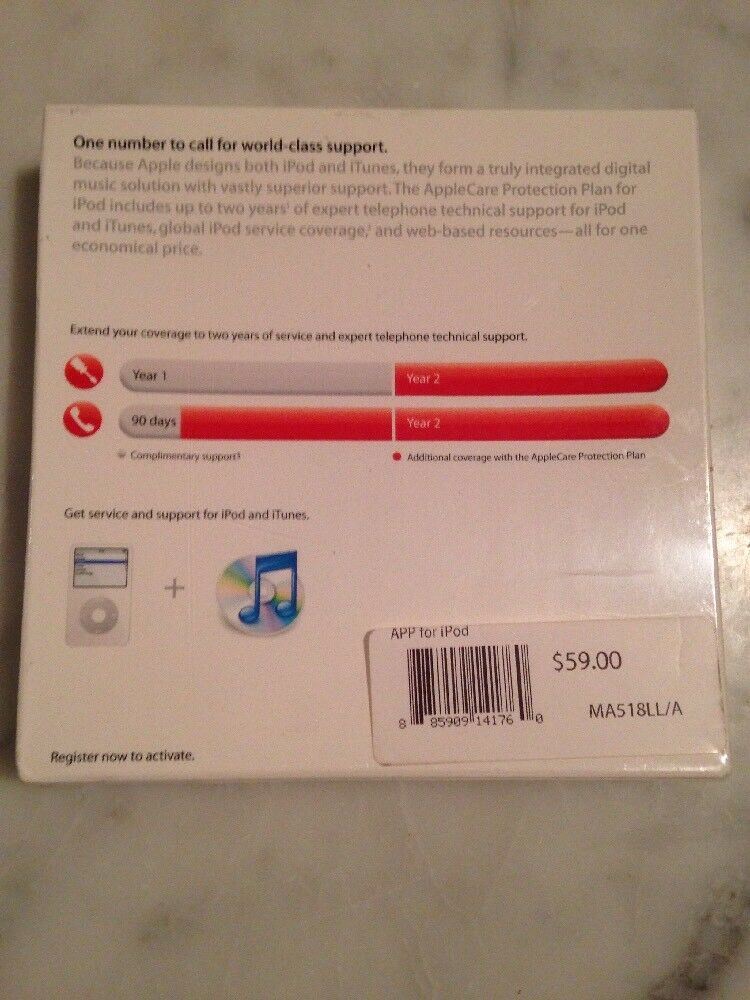 NEW Sealed AppleCare Protection Plan for iPod (PC + Mac Compatible) - MA518LL/A