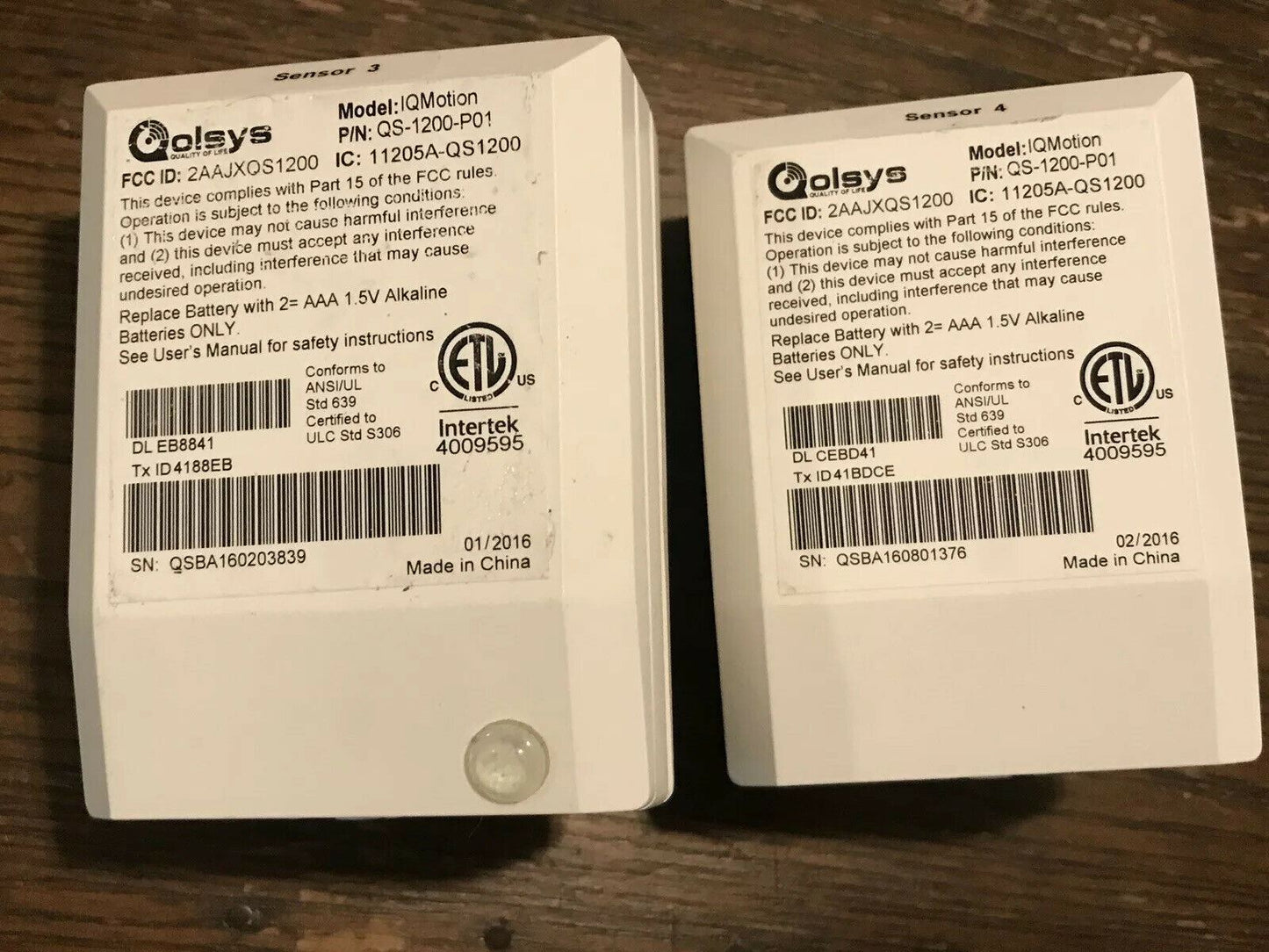 Pair Of Qolsys QS-1200-P01 IQMotion Wireless Infrared Motion Detectors - Works!