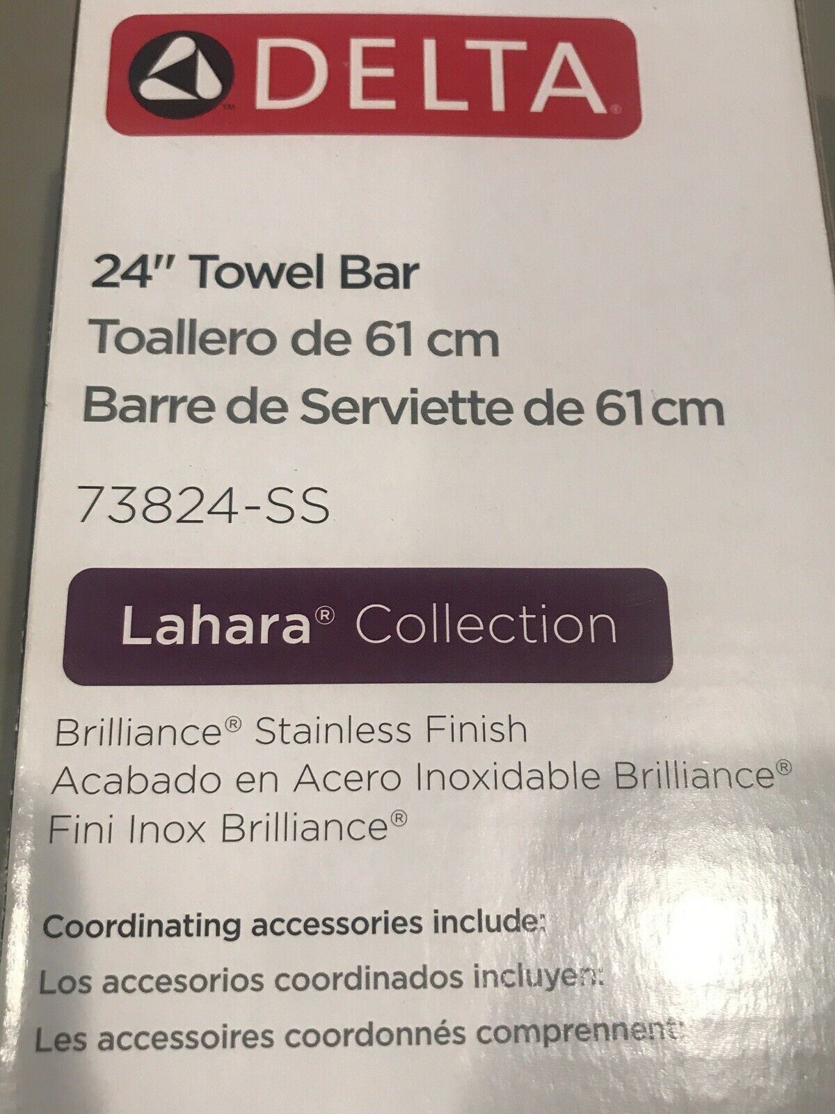 NIB NEW Delta Lahara 24 In. Stainless Steel Towel Bar (73824-SS)