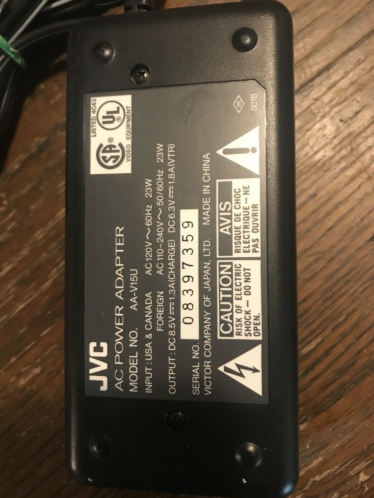 OEM JVC AA-V15U AC Power Adapter Battery Charger Camcorder Genuine