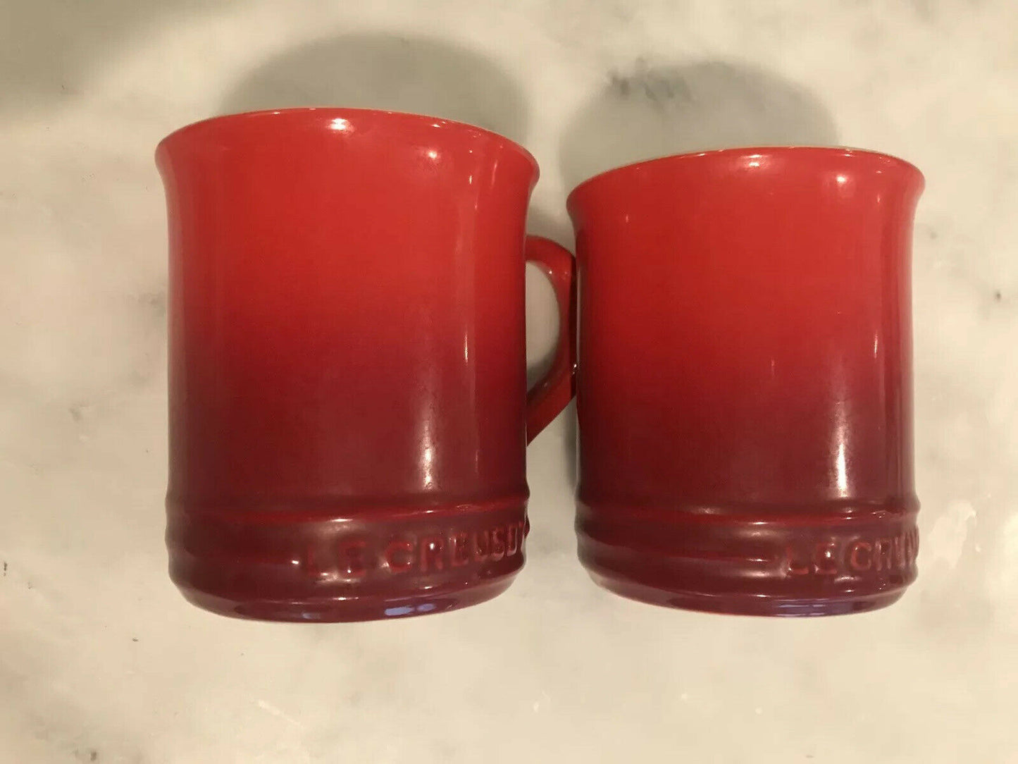 Set Of 2 Genuine Le Creuset 14oz Coffee Mugs (Cerise - Red Ombré) #1