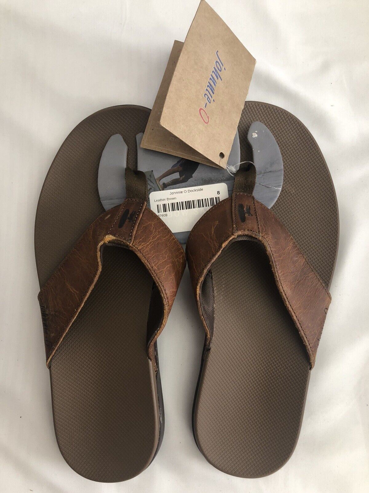 NWT  johnnie-O Dockside Distressed Brown Leather Flip Flops-Sz: US MENS 8 Sandal