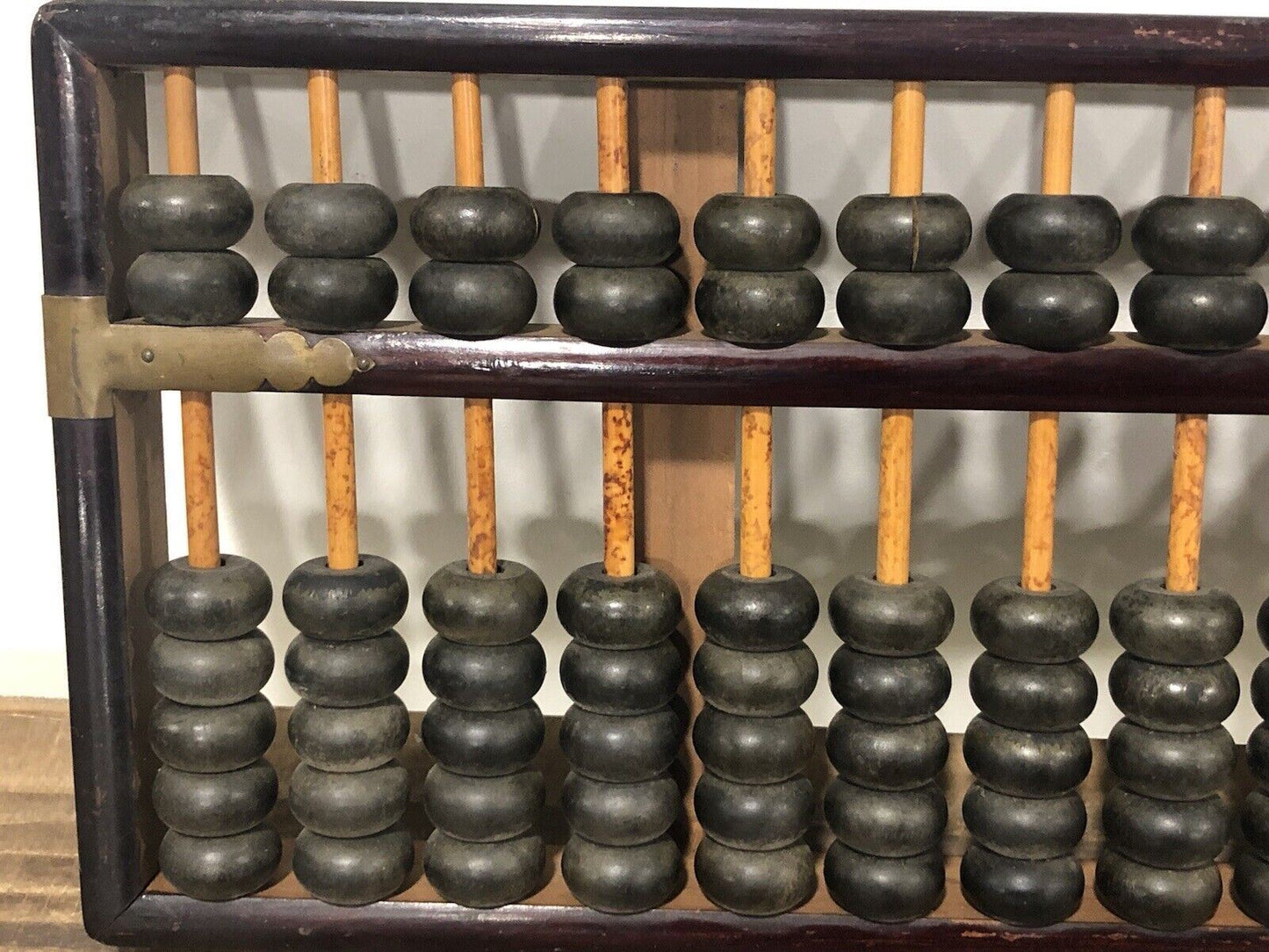 Vintage Applied Brass w/ Wooden Frame Chinese Abacus - 105 Beads (1940-60's)