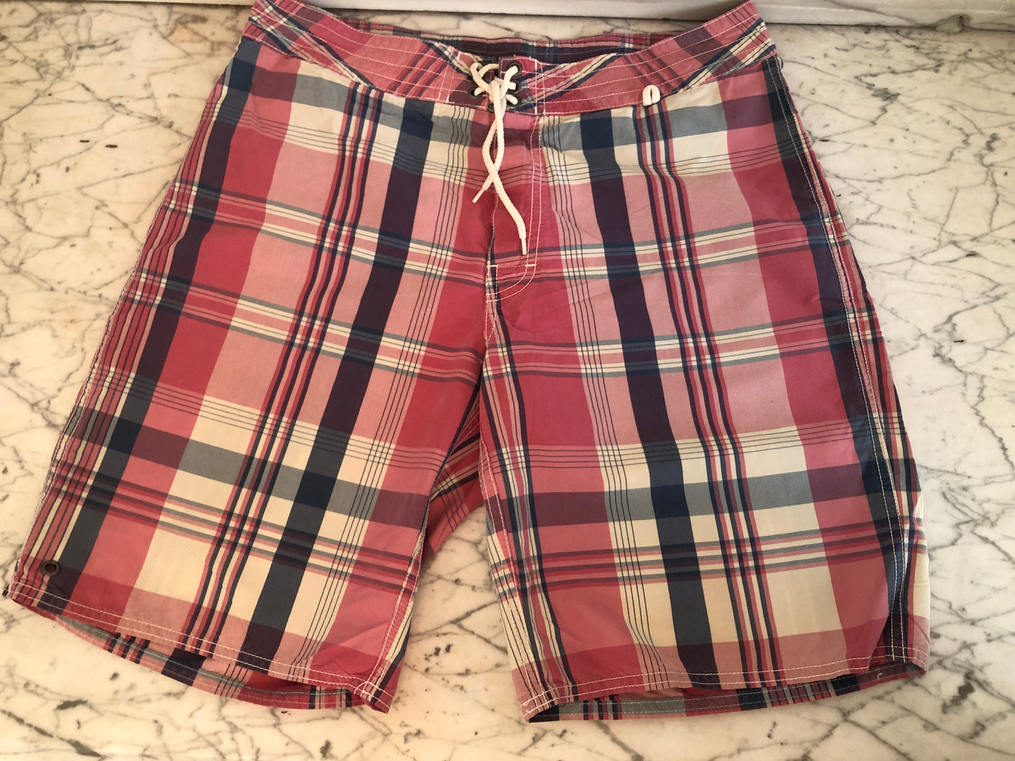 EUC VTG Polo Ralph Lauren Red Plaid Swimwear Trunks - mens 32 (Unlined)