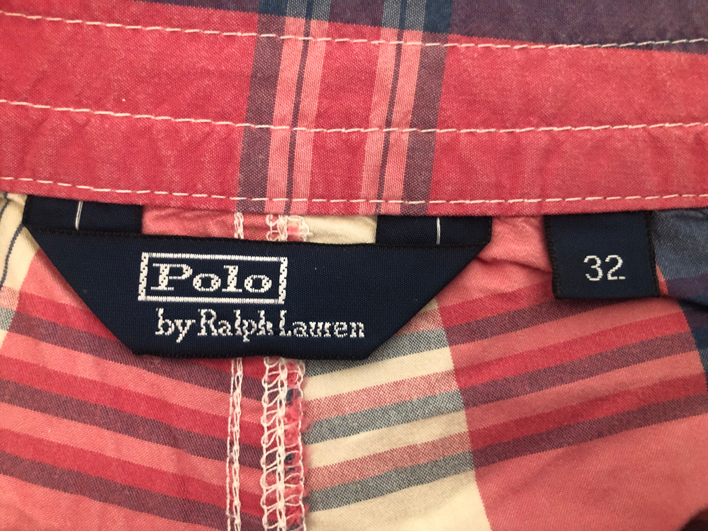 EUC VTG Polo Ralph Lauren Red Plaid Swimwear Trunks - mens 32 (Unlined)