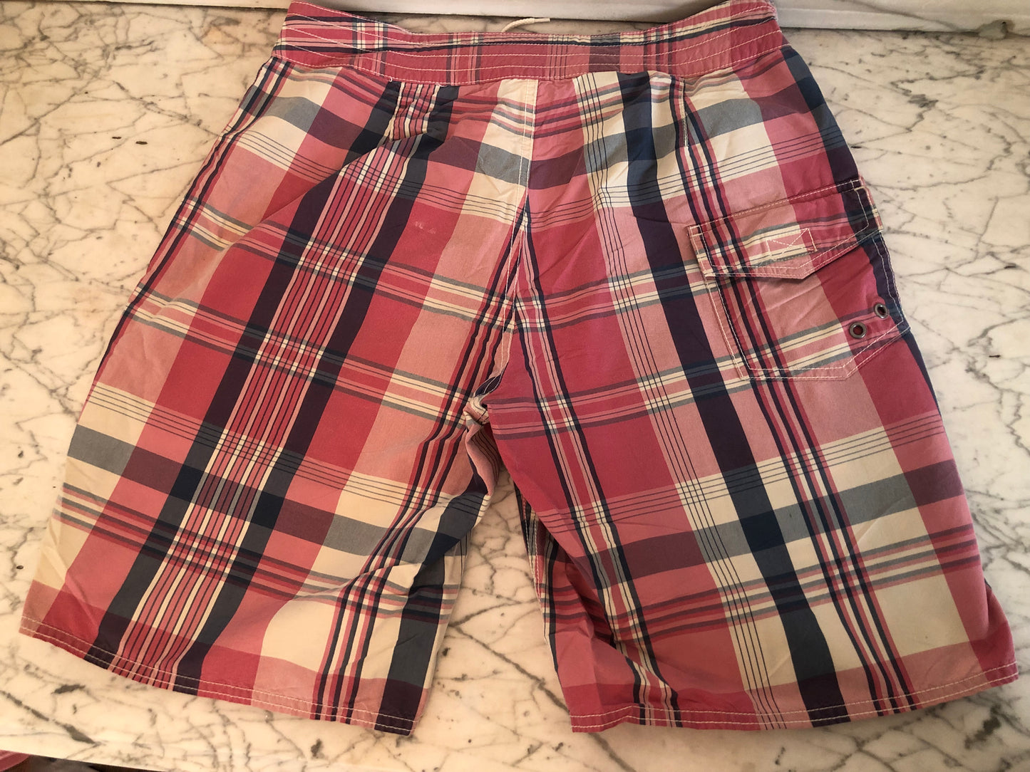 EUC VTG Polo Ralph Lauren Red Plaid Swimwear Trunks - mens 32 (Unlined)