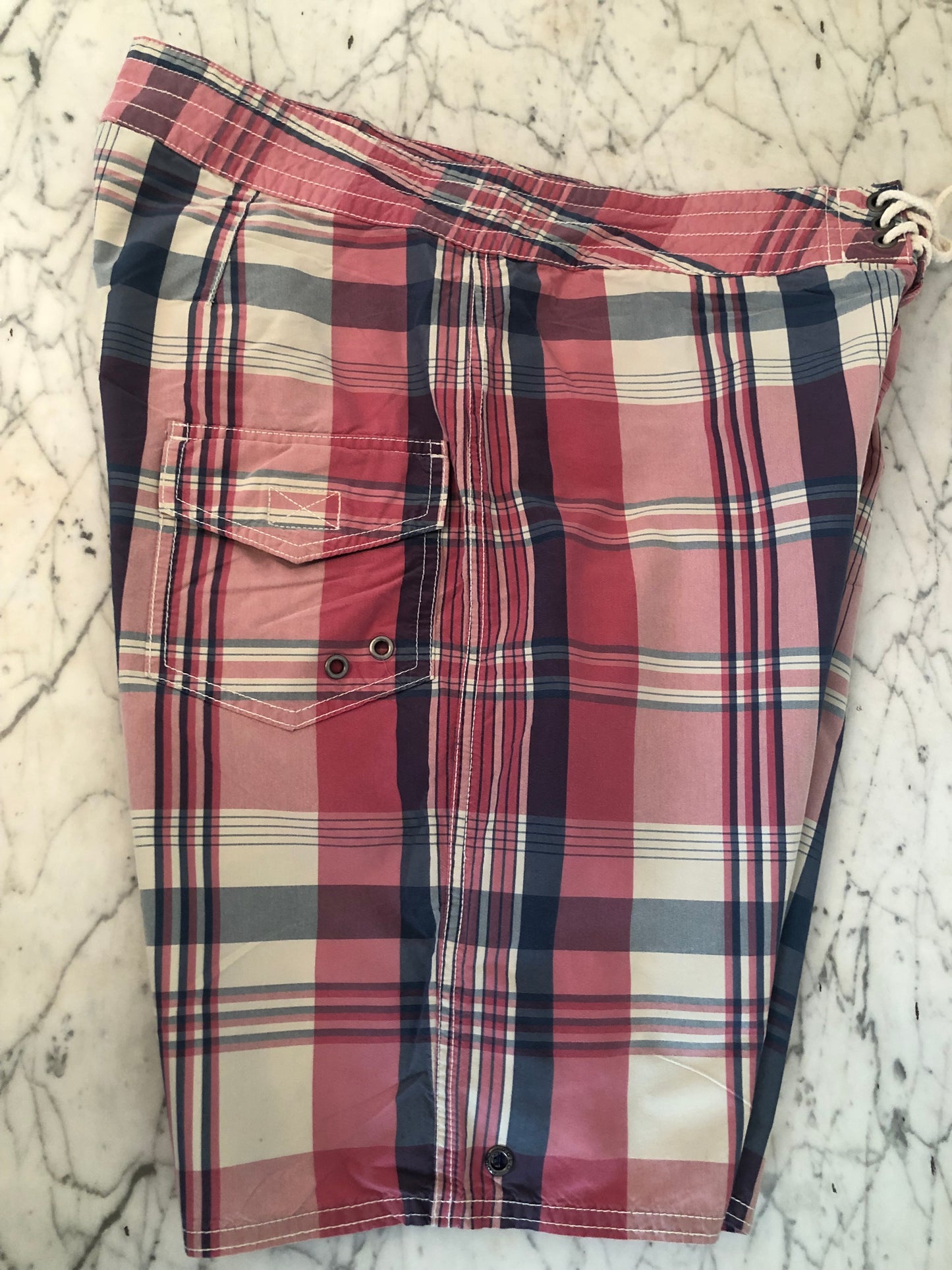 EUC VTG Polo Ralph Lauren Red Plaid Swimwear Trunks - mens 32 (Unlined)