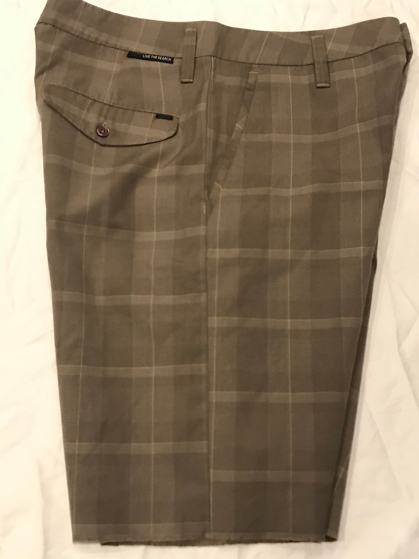 NWOT Rip Curl Live The Search Brown Plaid Shorts - Mens sz 32 w/ unhemmed edge