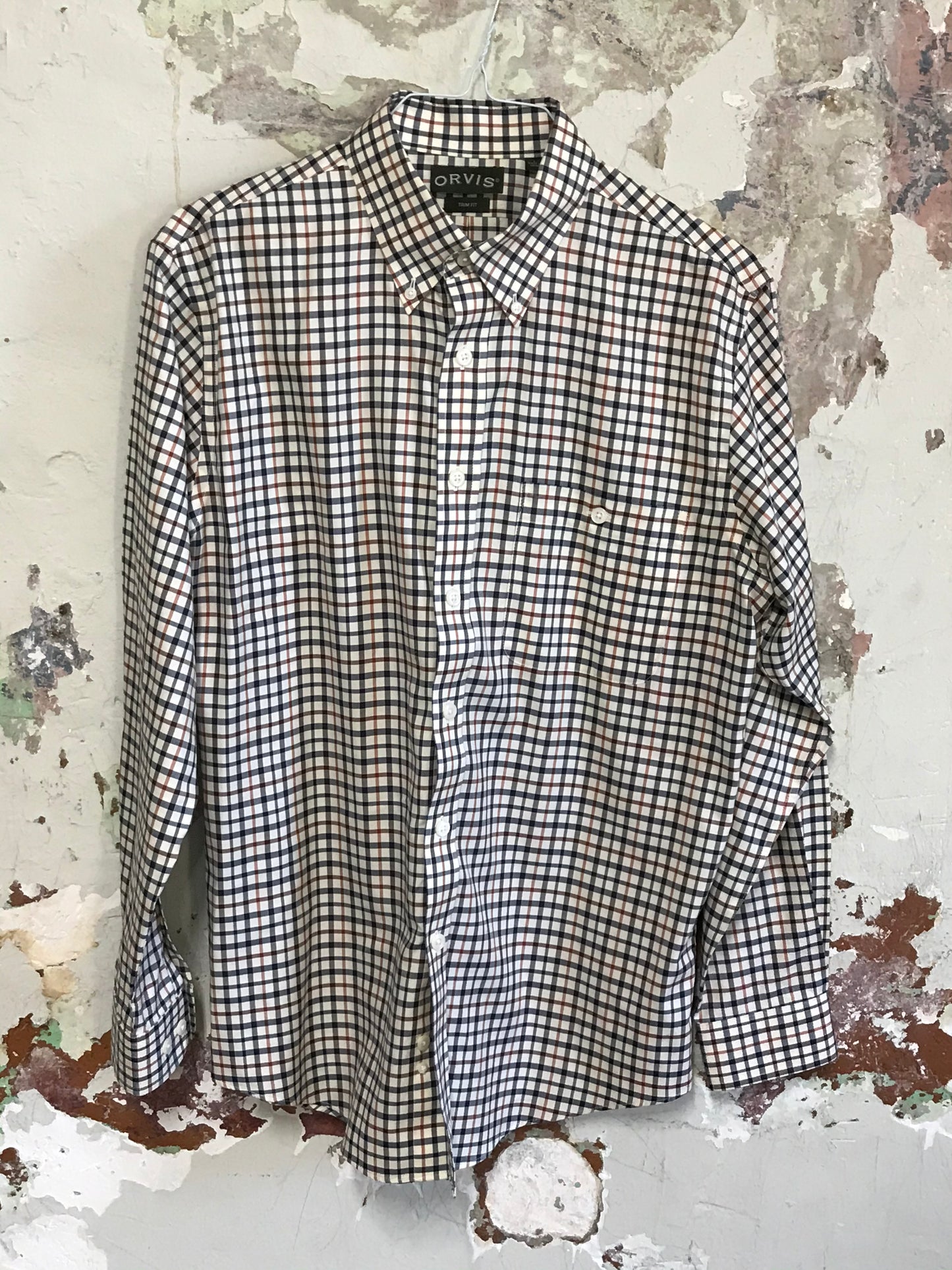 EUC ORVIS Mens Long Sleeve Button Down Plaid Shirt - Trim Fit_Large