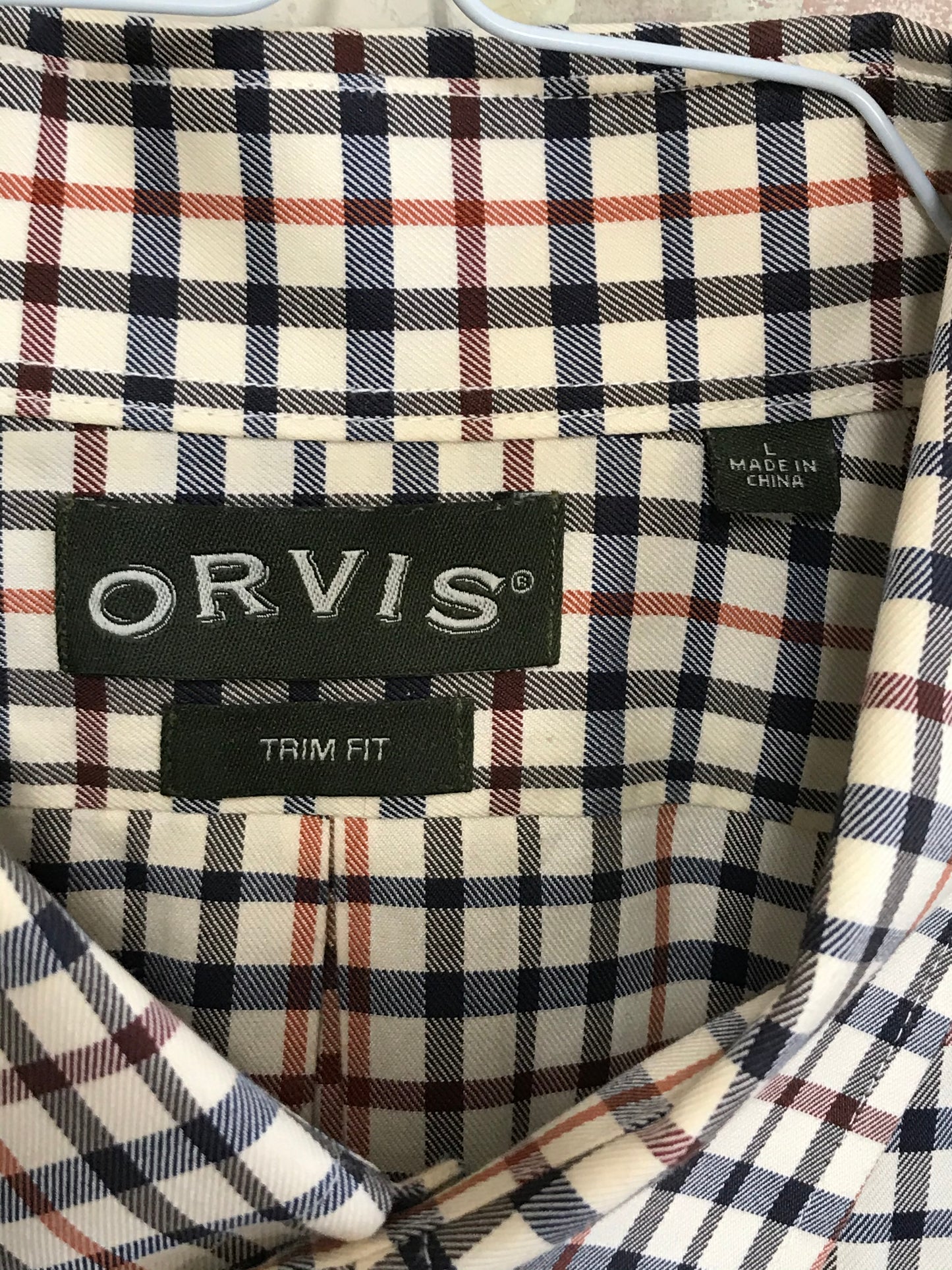 EUC ORVIS Mens Long Sleeve Button Down Plaid Shirt - Trim Fit_Large